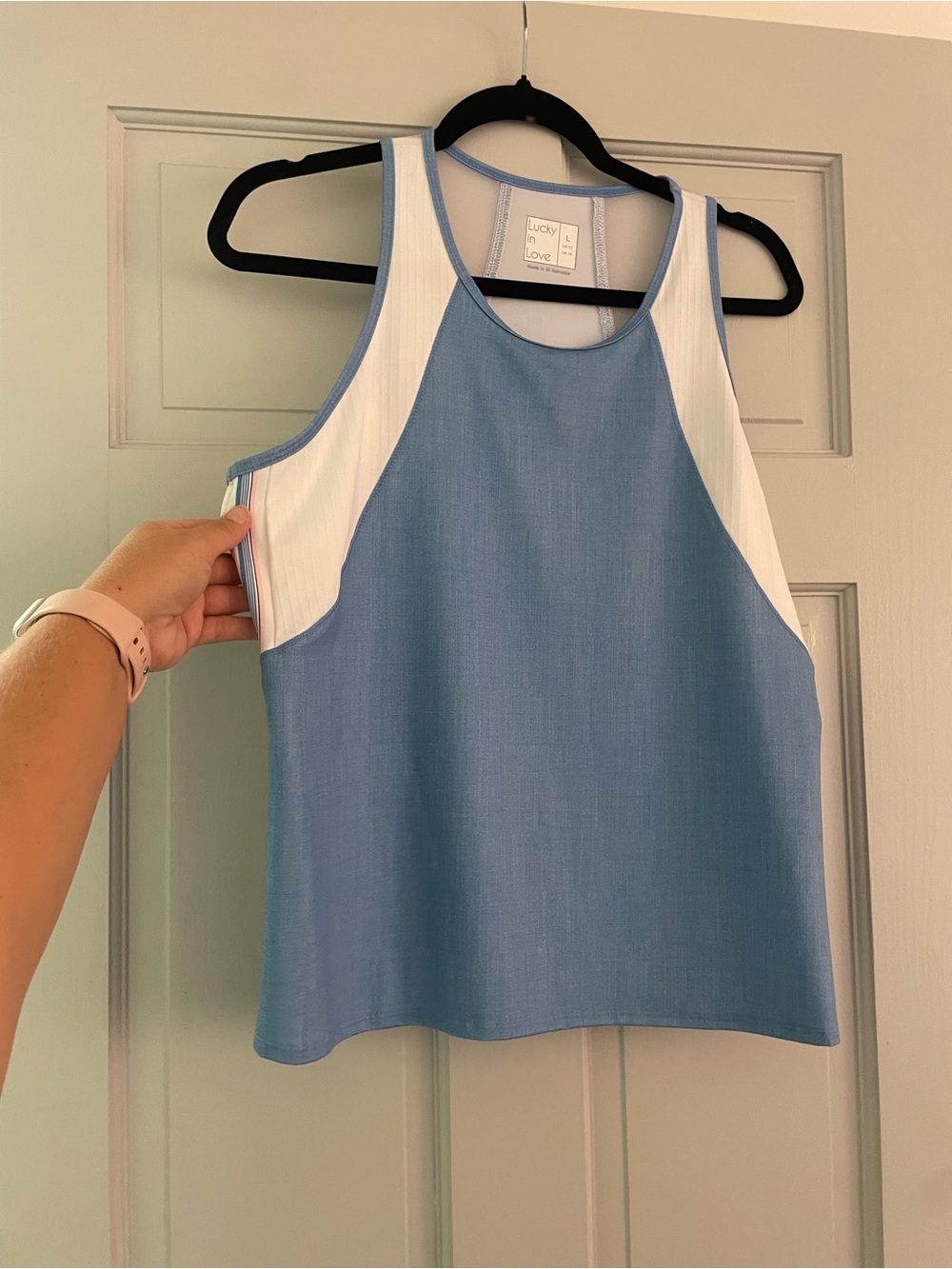 Lucky in Love Light Blue Tank with White Panels
